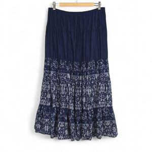 Style & Co. Women's Maxi Skirt Blue White Cotton Blue Tiered Boho A-Line Size M